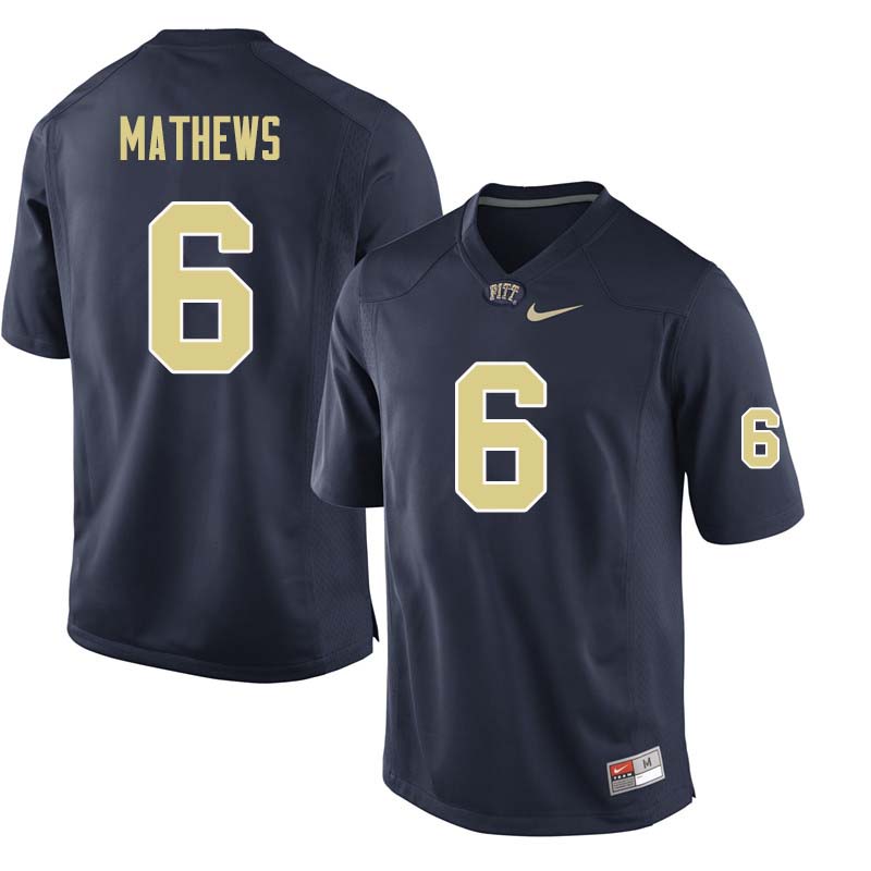 Men #6 Aaron Mathews Pittsburgh Panthers College Football Jerseys Sale-Navy